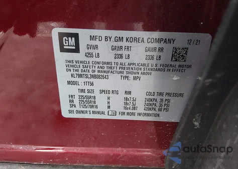 2022 Chevrolet Trailblazer Fwd Rs z USA, uszkodzony, nr VIN KL79MTSL3NB082643